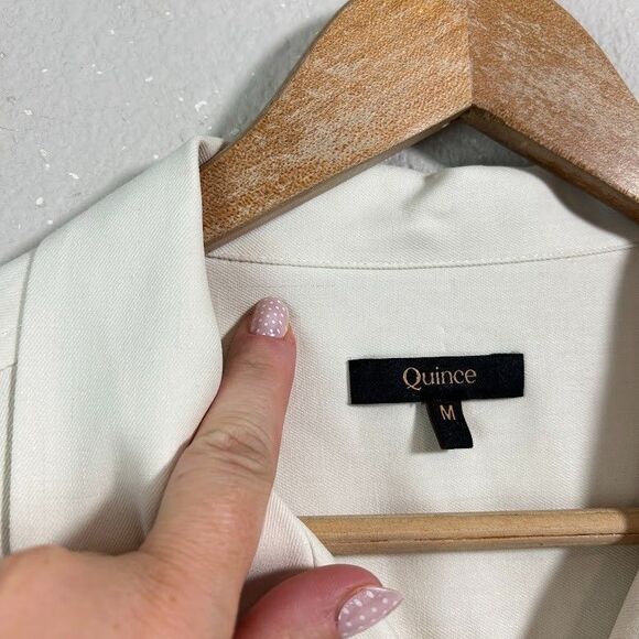 Quince Mens M 100% Silk Twill Short Sleeve Camp Shirt White Button Up - Picture 6 of 9